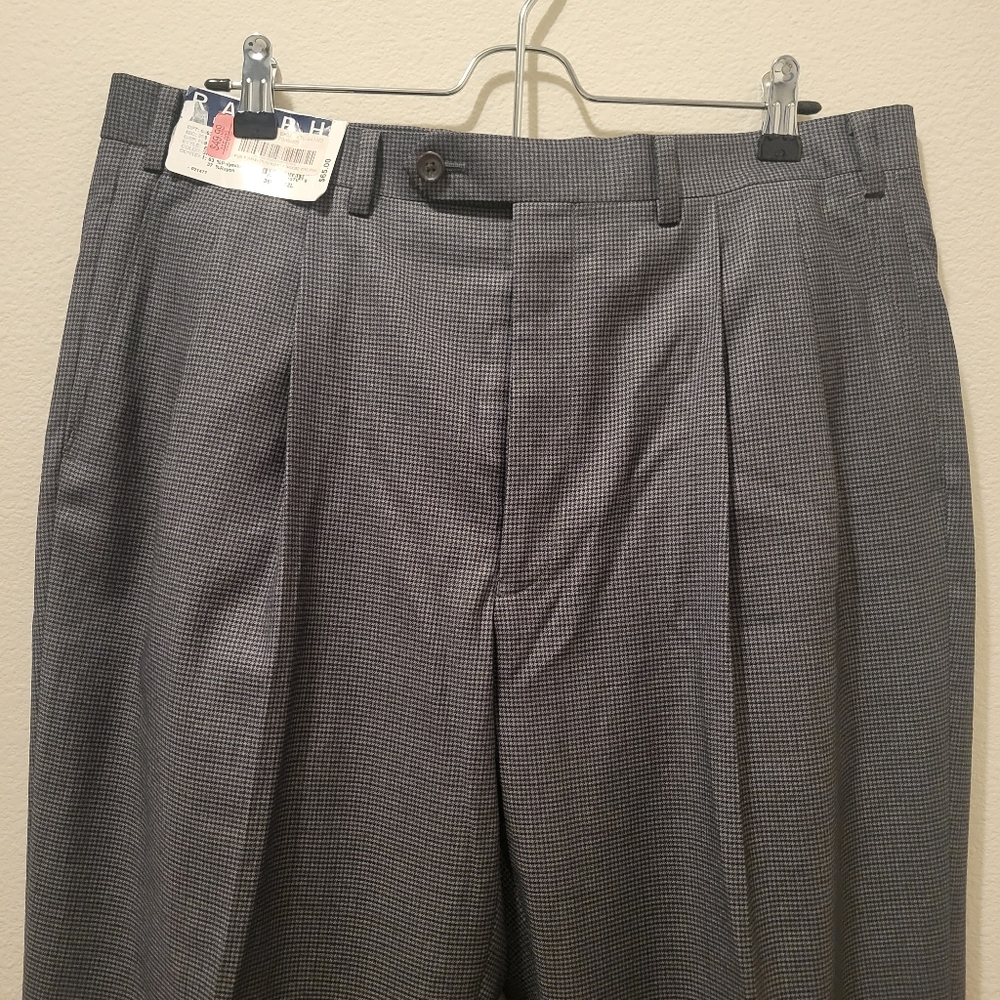 Ralph Lauren Men's Suit Pants Checjered Houndstooth Grey & Navy Blue NWT 36W 32L